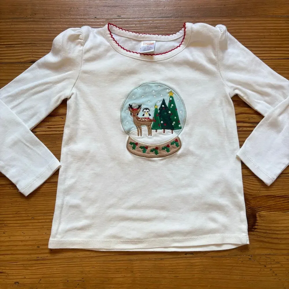 Gymboree white holiday‎ Christmas snow globe animals long sleeve shirt SIZE 4T